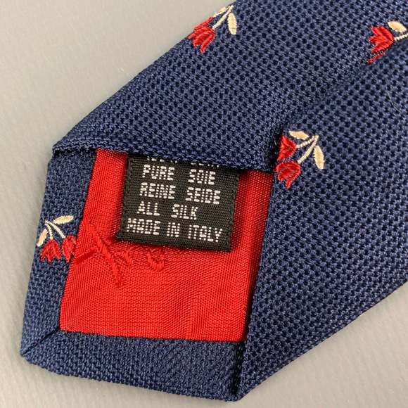 MICKY Navy Red Floral Silk Tie - Picture 6 of 6